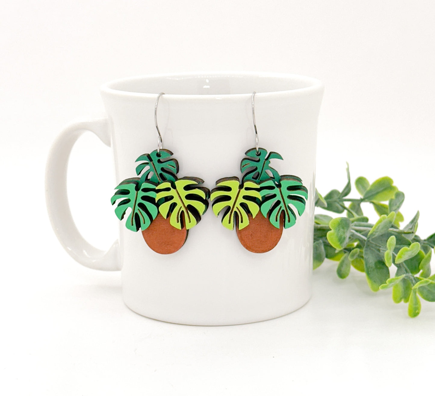 Monstera Plant Dangle Earrings