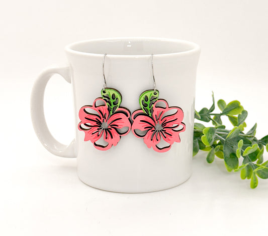 Hibiscus Flower Dangle Earrings