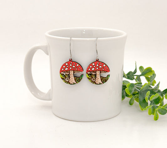 Cottage Core Mushroom Dangle Earrings