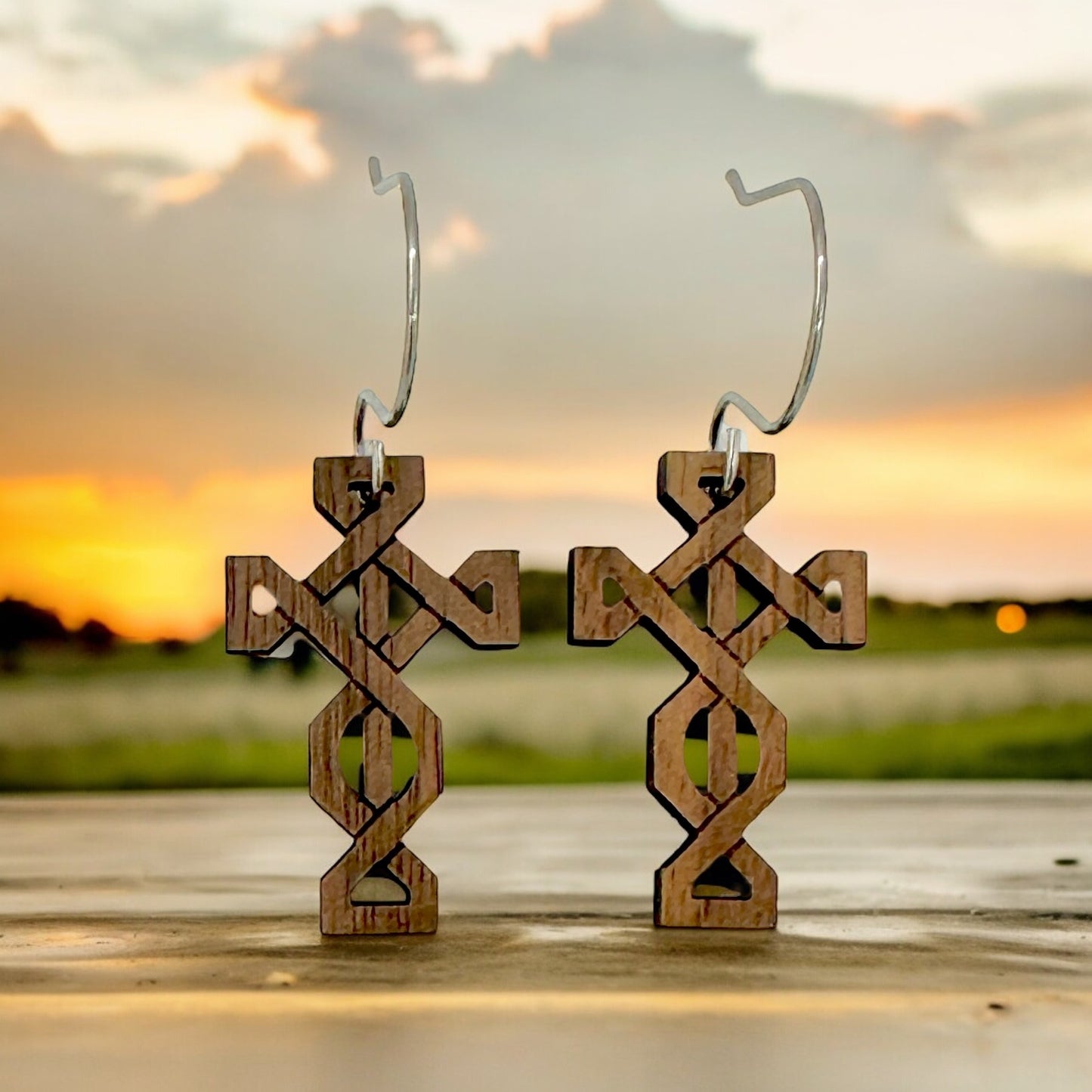 Wooden Cross dangle earrings