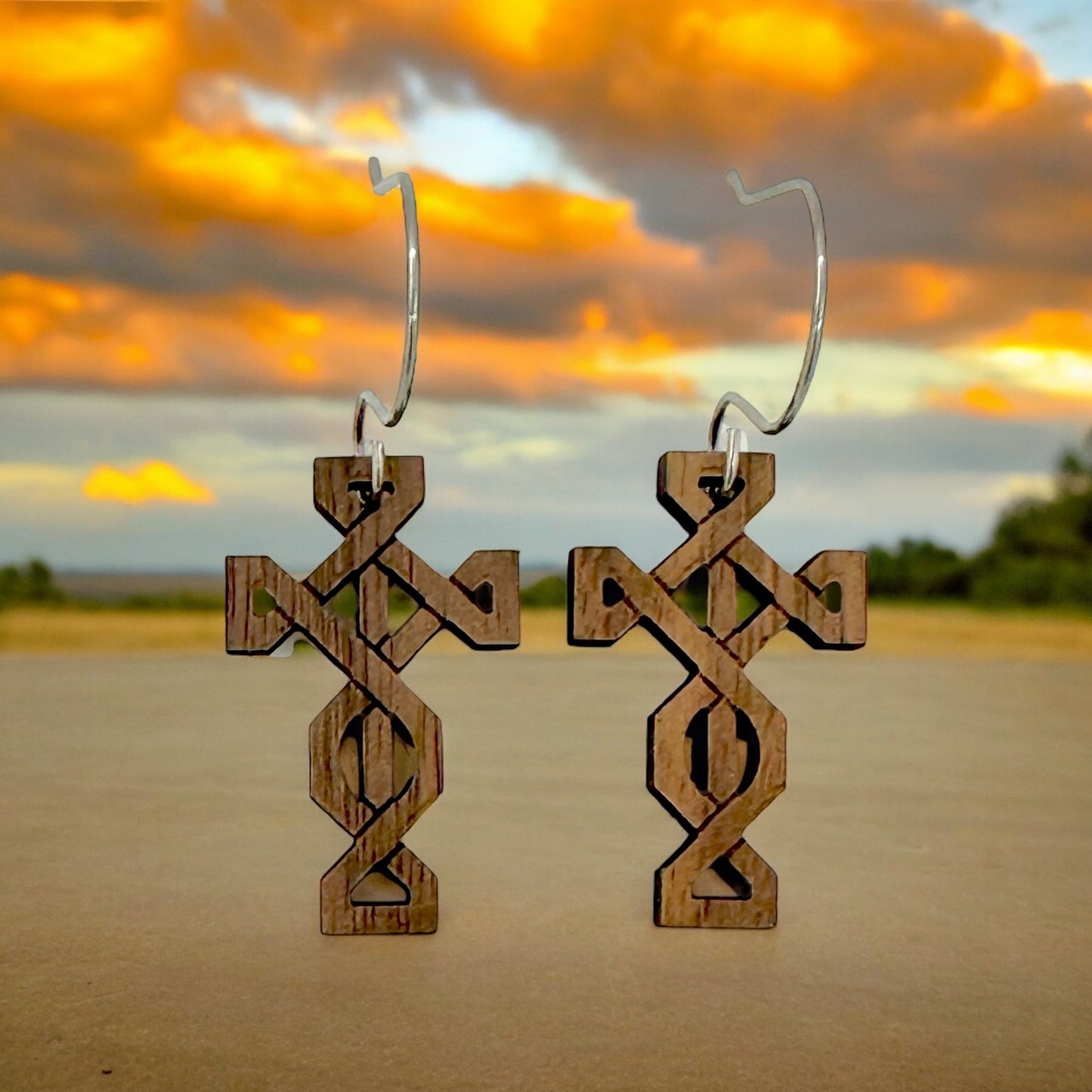 Wooden Cross dangle earrings