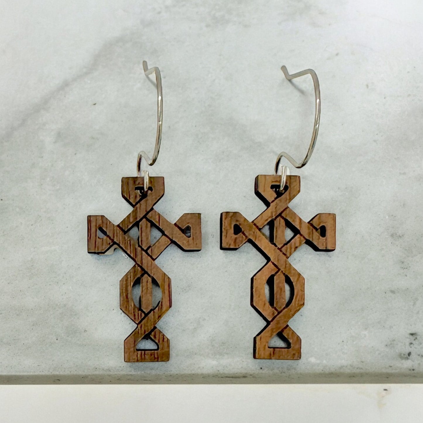 Wooden Cross dangle earrings