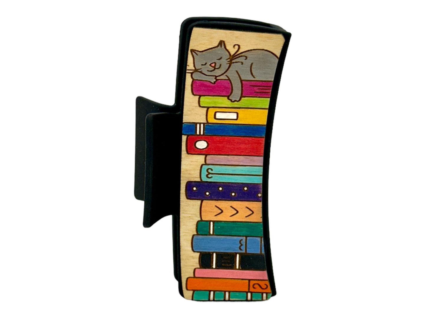 Cat and Stack of Books - Large 4" Hair Claw Clip