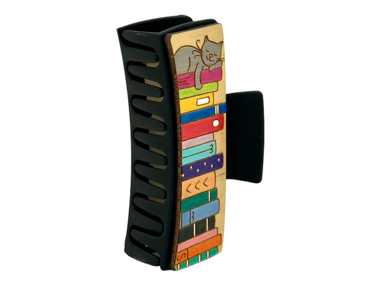 Cat and Stack of Books - Large 4" Hair Claw Clip