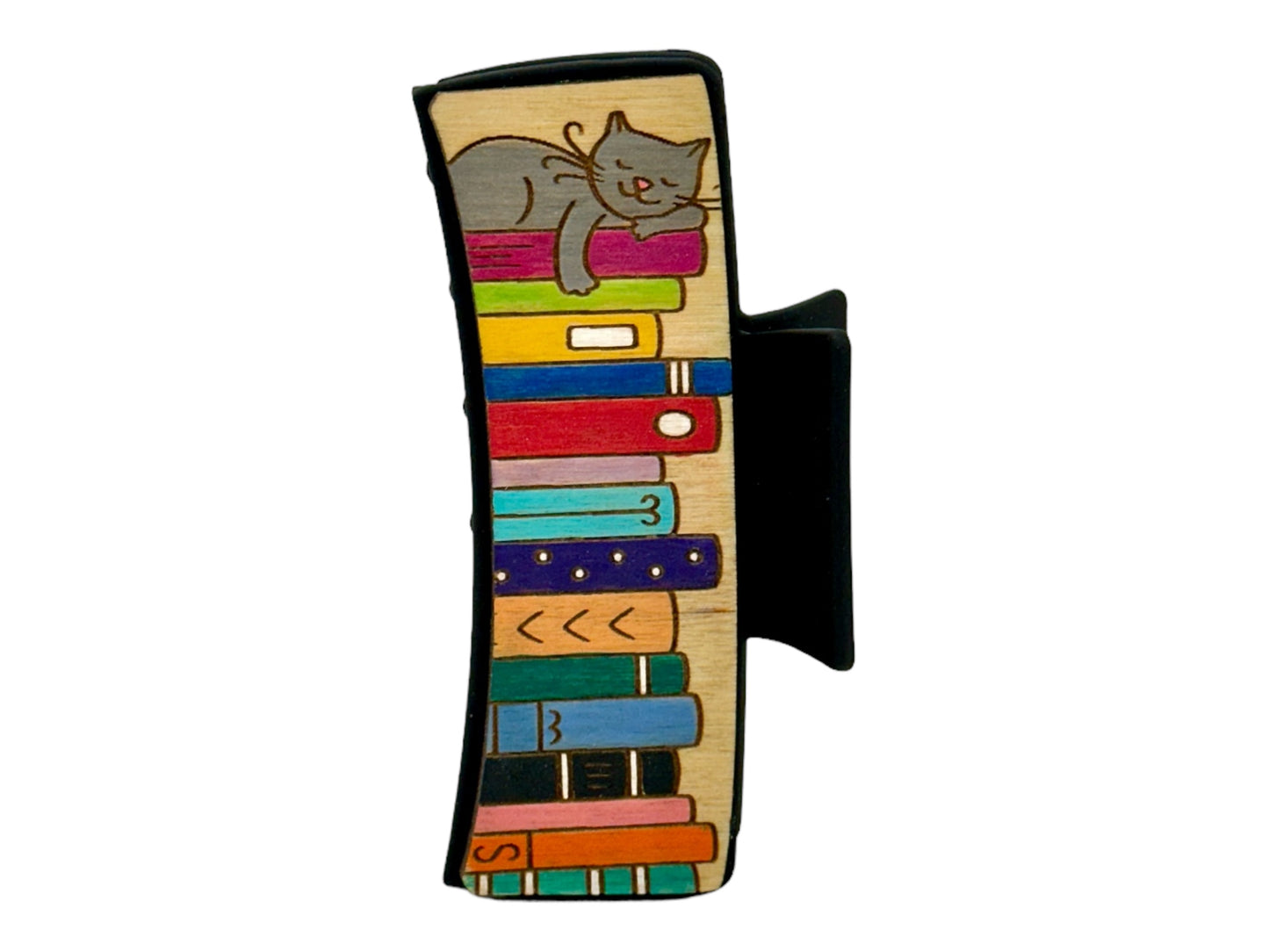 Cat and Stack of Books - Large 4" Hair Claw Clip