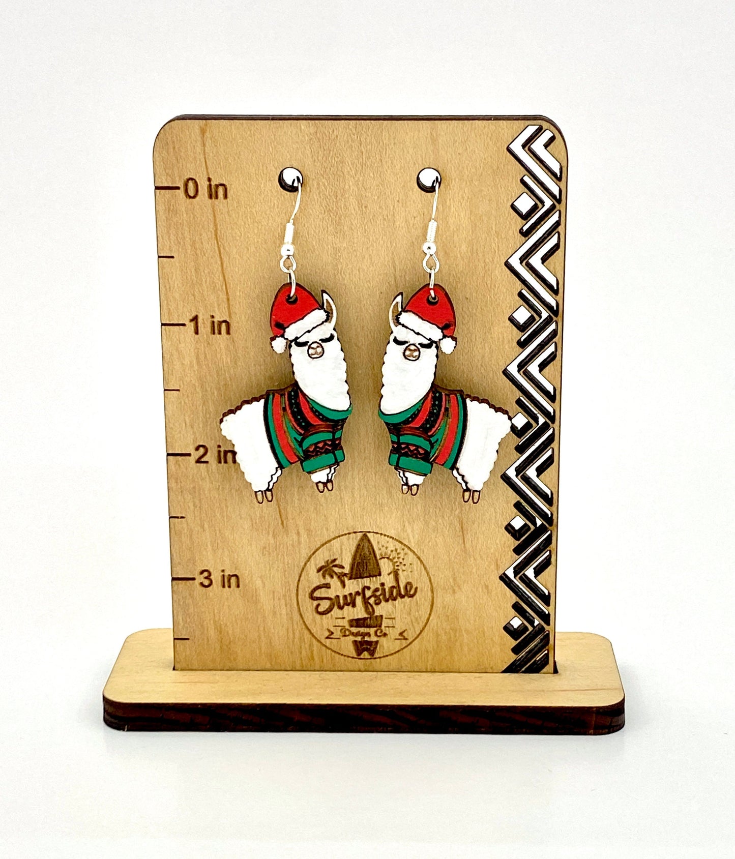 Christmas Llama wearing Striped Sweater Dangle Earrings