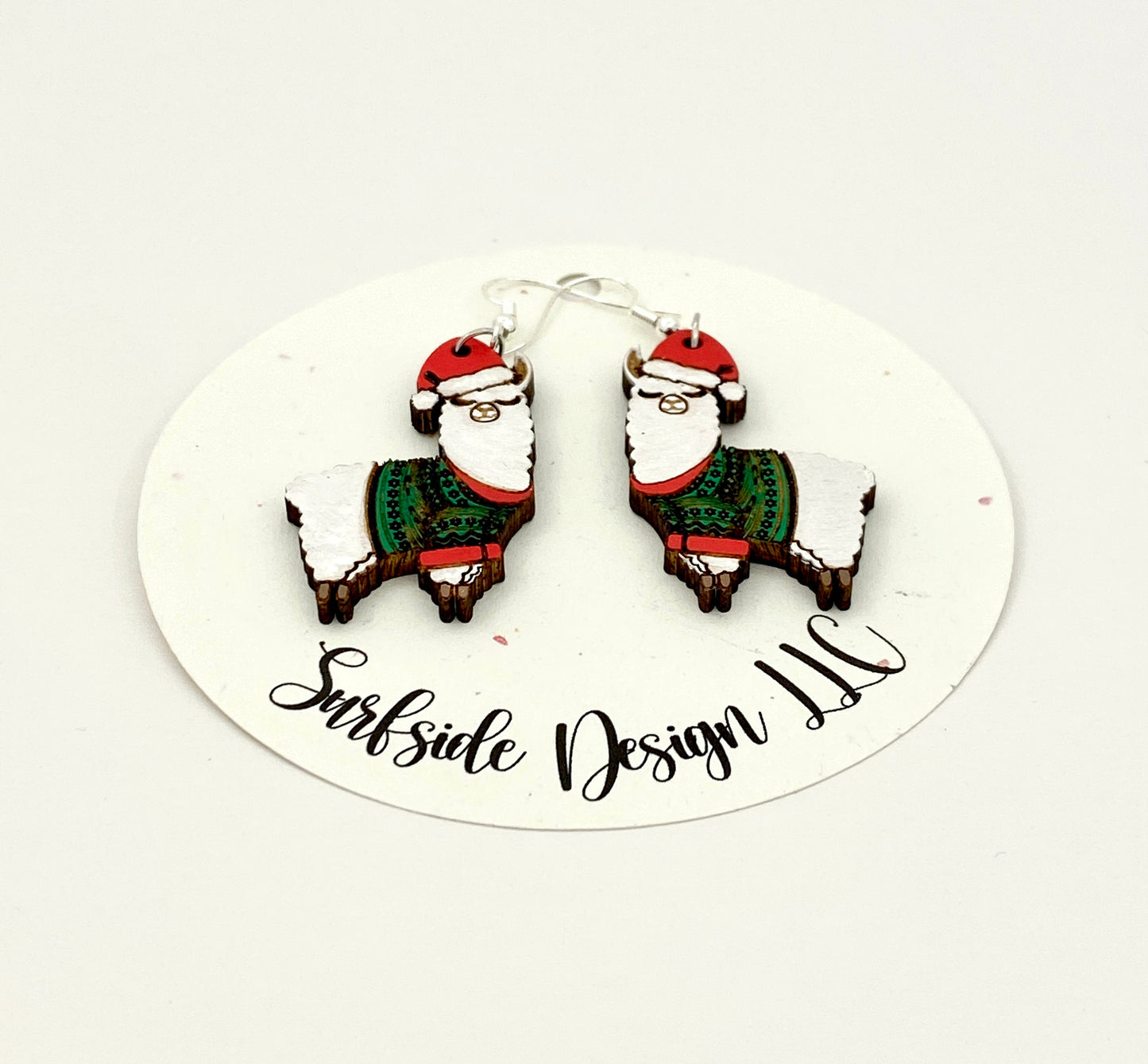 Christmas Llama with Red and Green Sweater Dangle Earrings