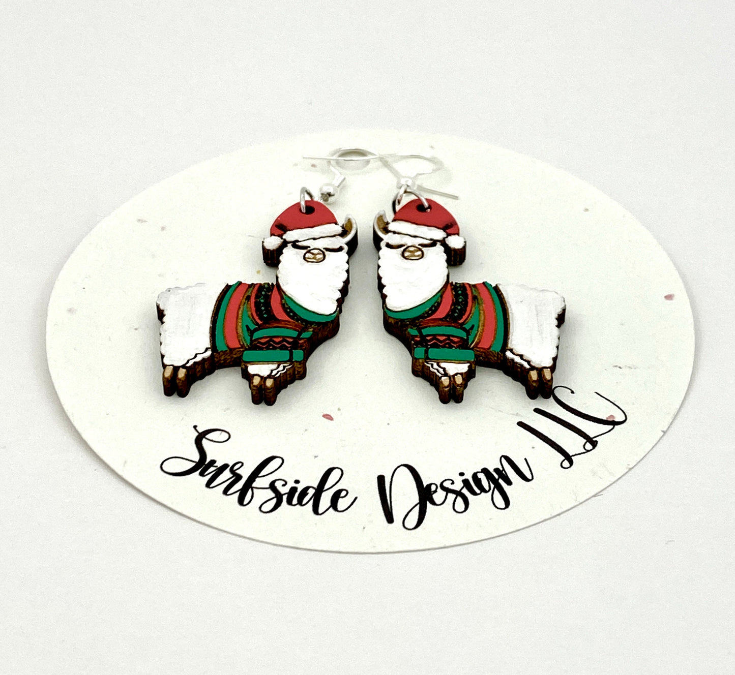 Christmas Llama wearing Striped Sweater Dangle Earrings