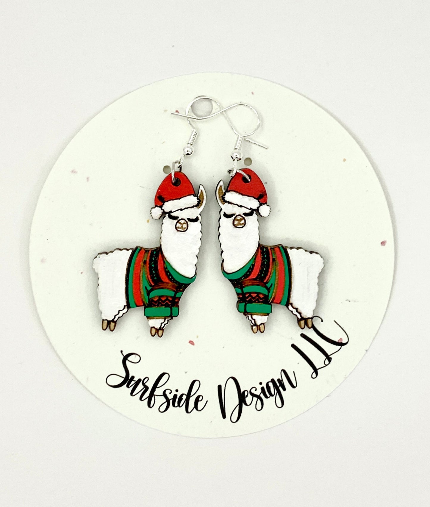 Christmas Llama wearing Striped Sweater Dangle Earrings