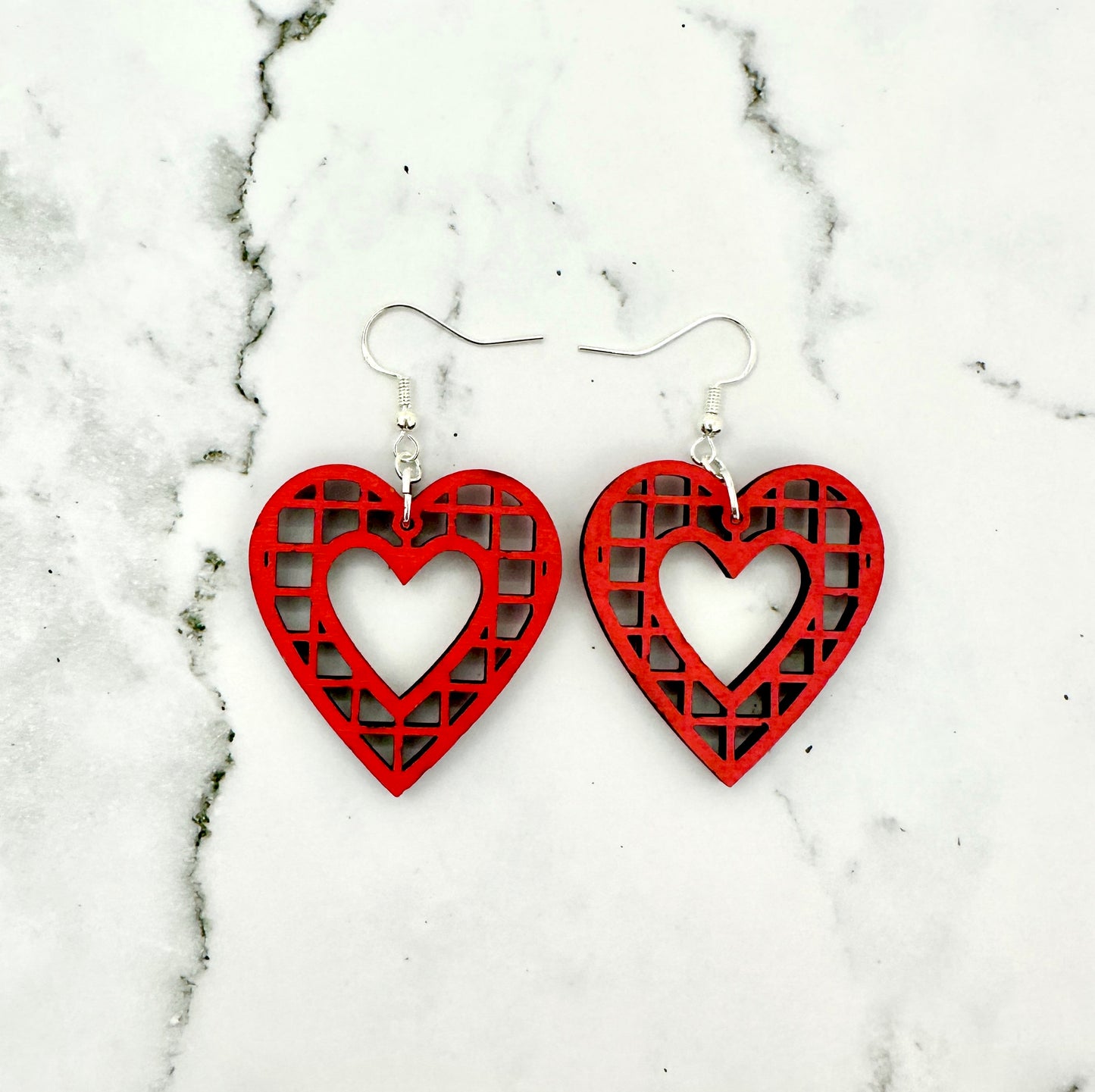 Heart Dangle Earrings Red