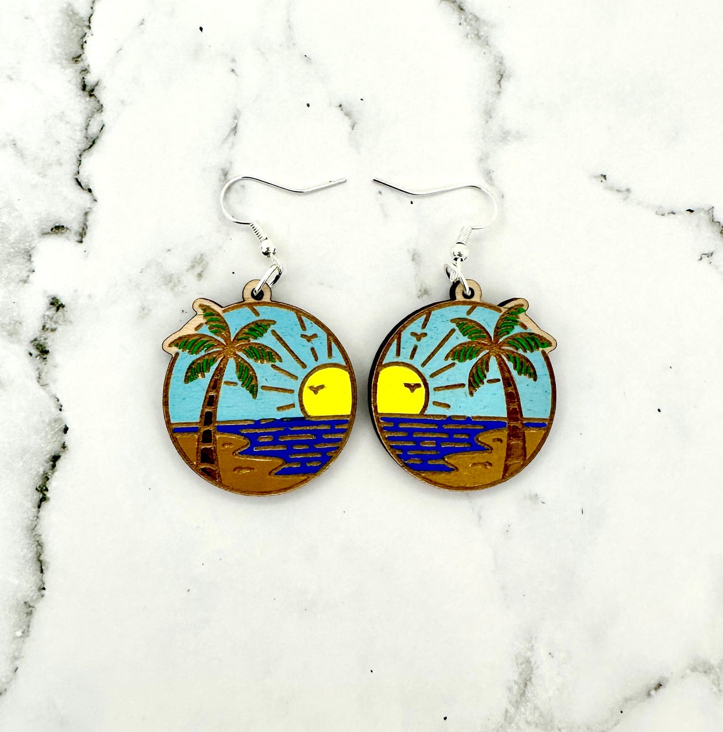 Beach Scene Dangle Earrings