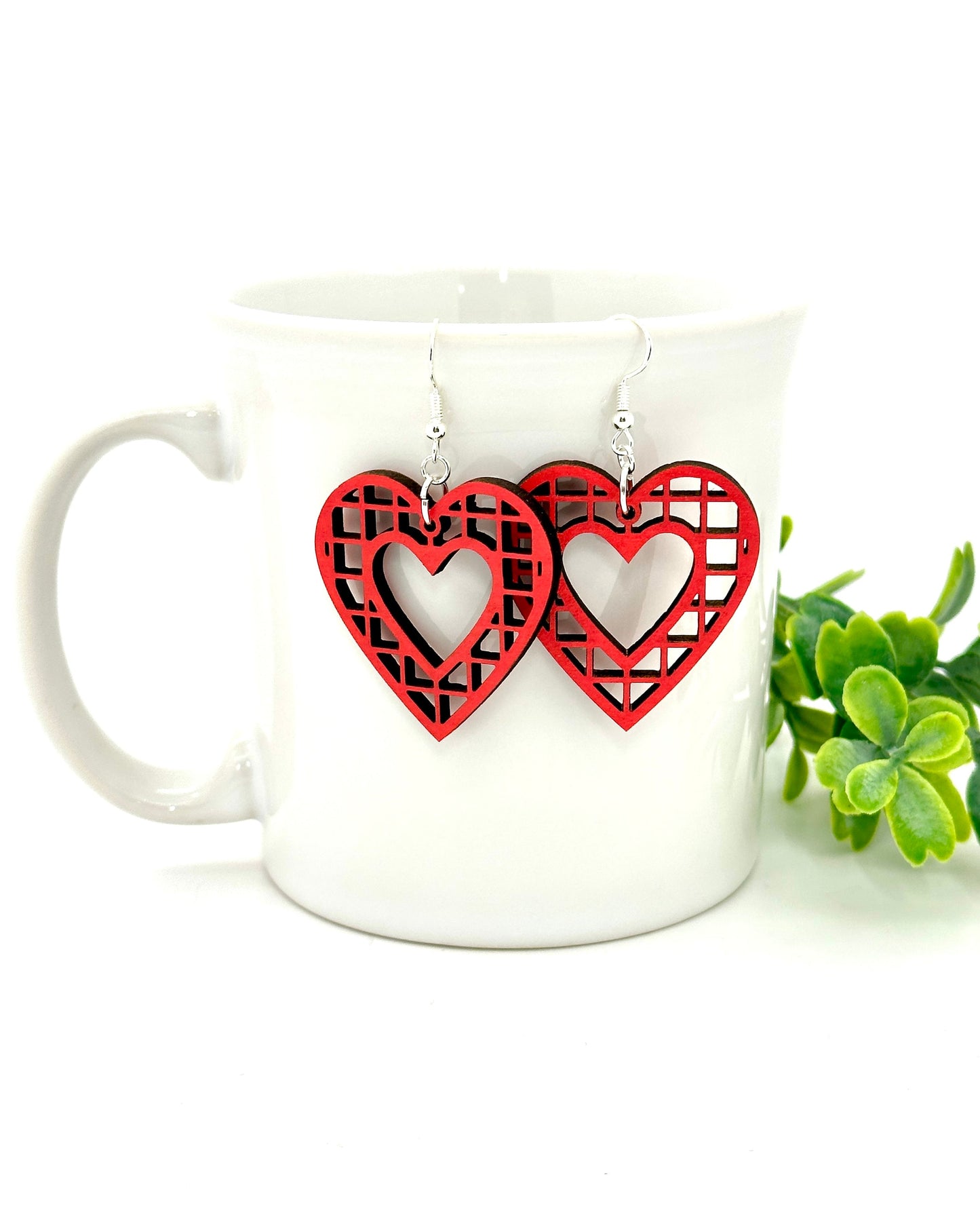 Heart Dangle Earrings Red