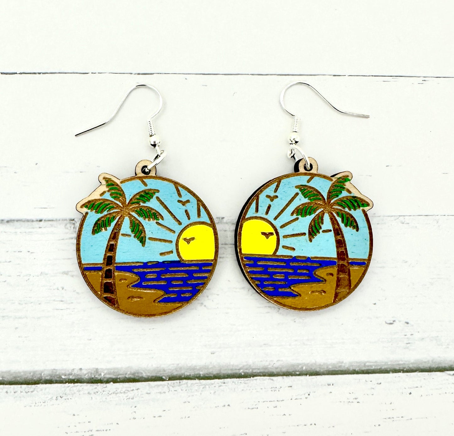 Beach Scene Dangle Earrings