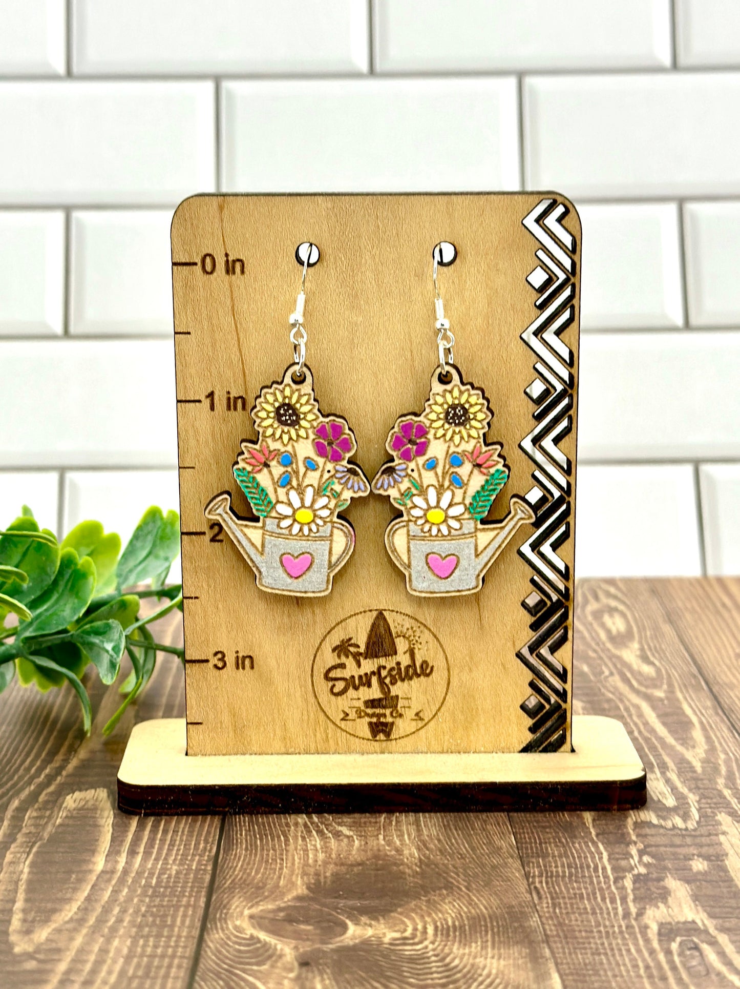 Floral Watering Can Dangle Earrings