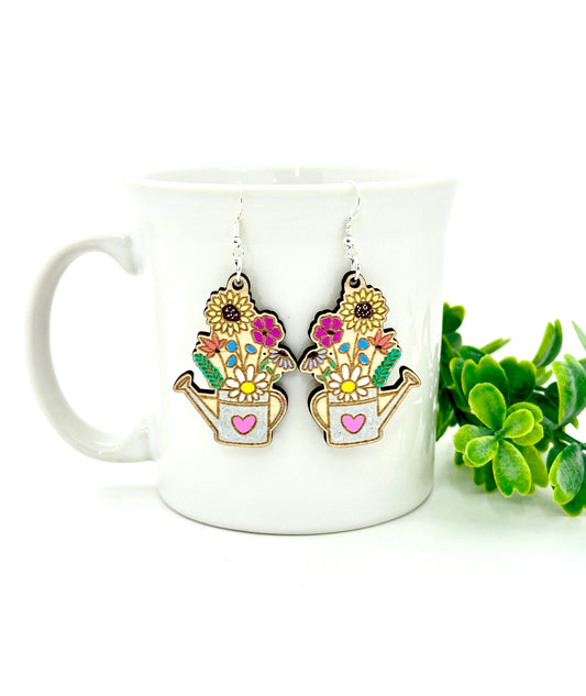 Floral Watering Can Dangle Earrings