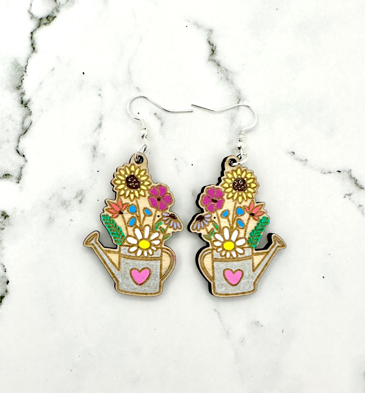 Floral Watering Can Dangle Earrings