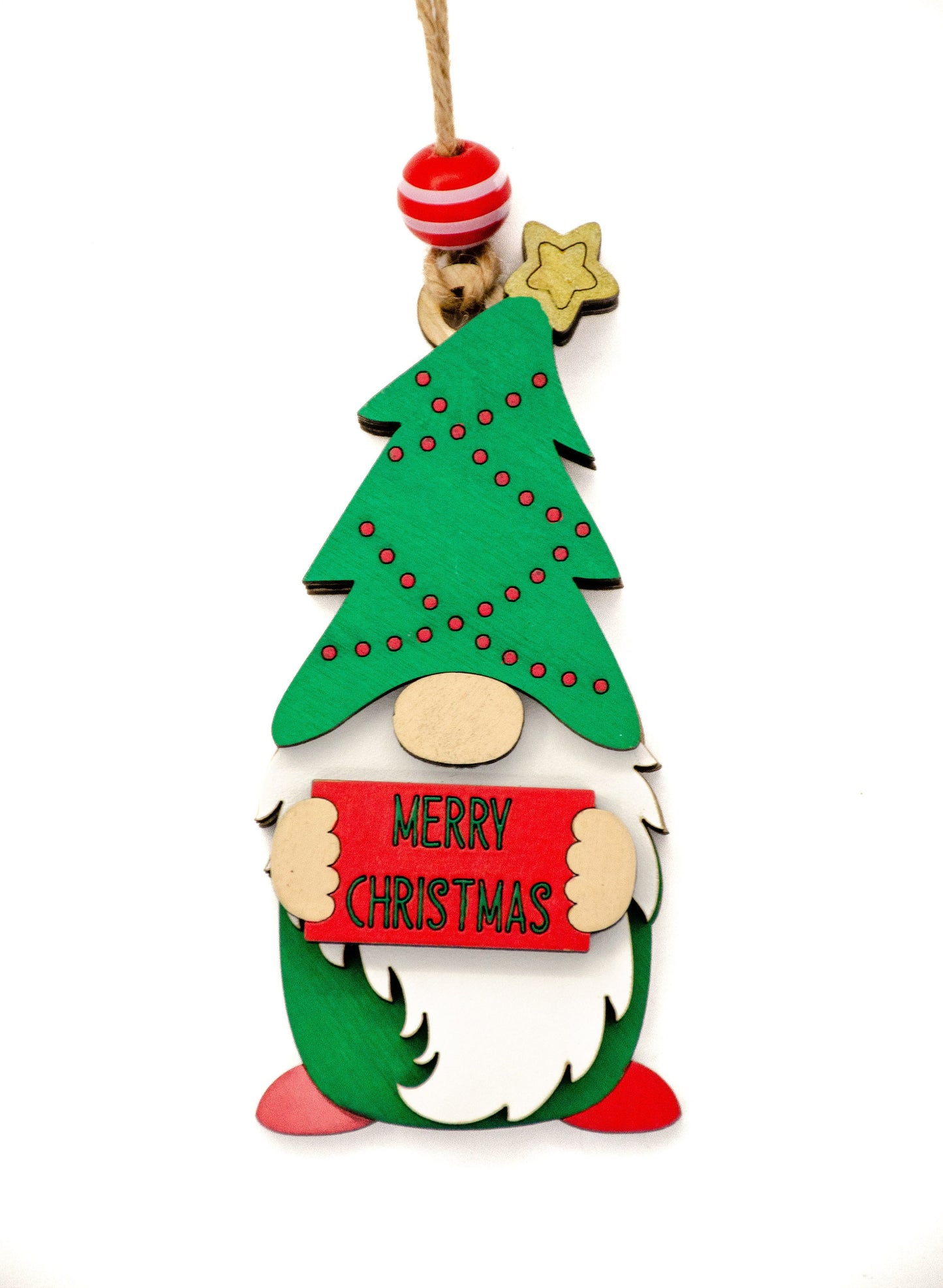 Gnome Holding Merry Christmas Sign Ornament