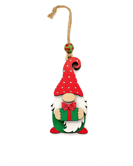 Hand-Painted Gnome with Gift Ornament