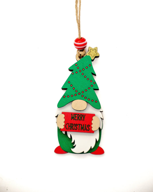 Gnome Holding Merry Christmas Sign Ornament