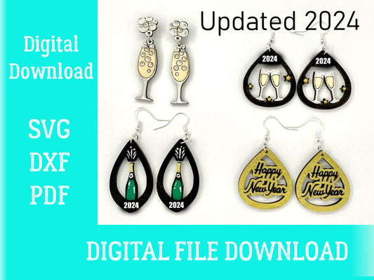 New Years Eve Earrings Laser Cut SVG file